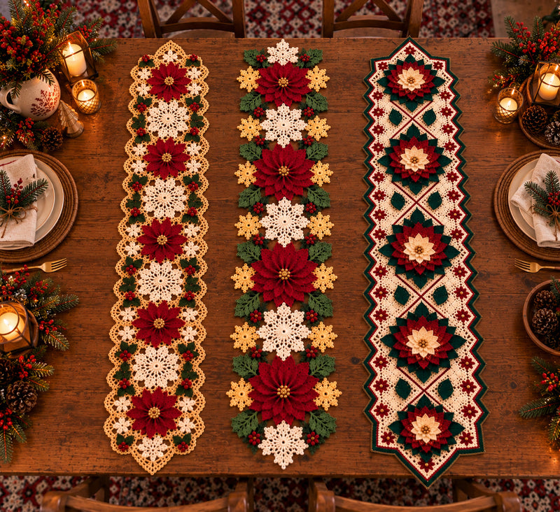 Les 3 Chemins de Table de Noël — Patron crochet PDF
